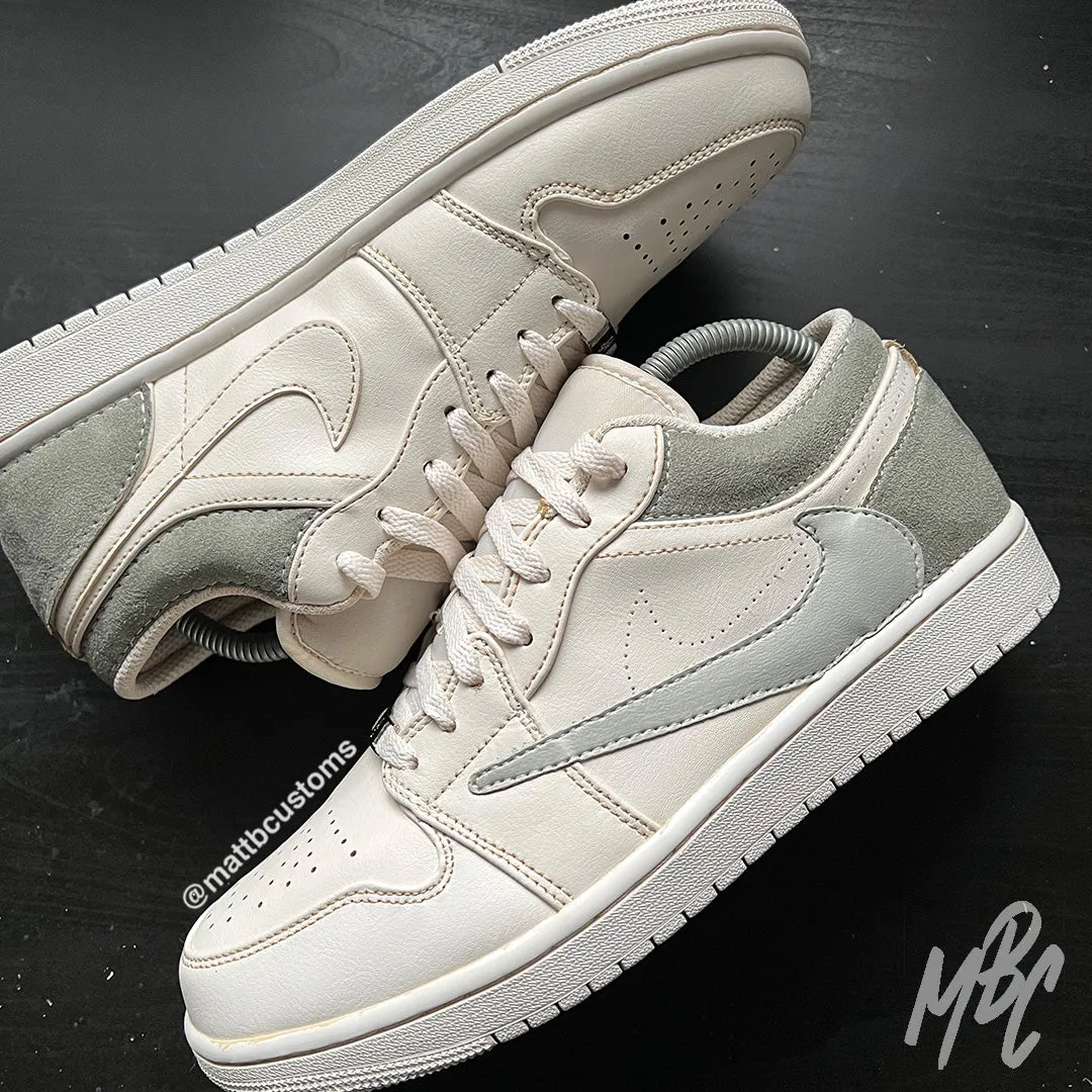Gealterter Olive Reverse Swoosh - Jordan 1 Low Custom