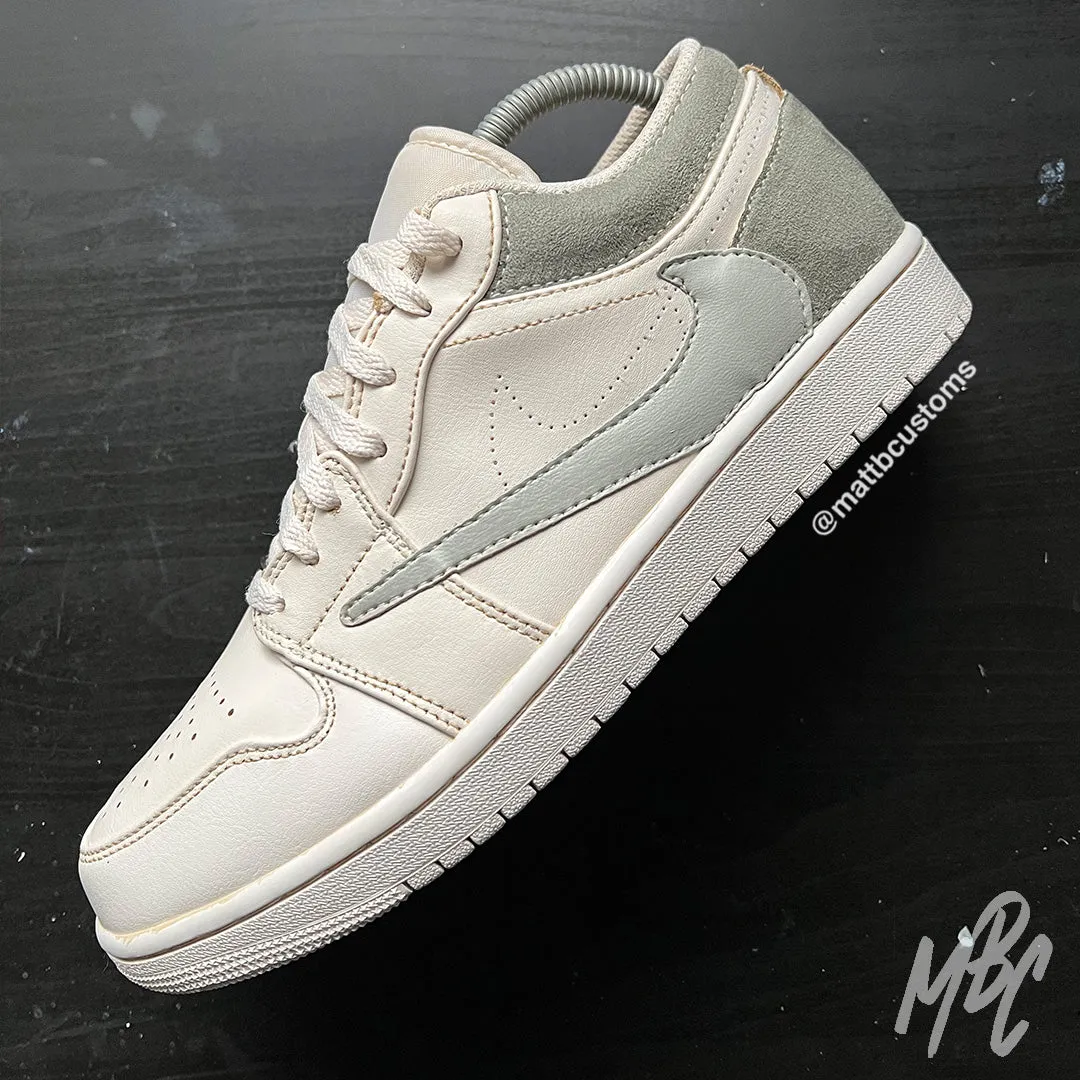 Gealterter Olive Reverse Swoosh - Jordan 1 Low Custom