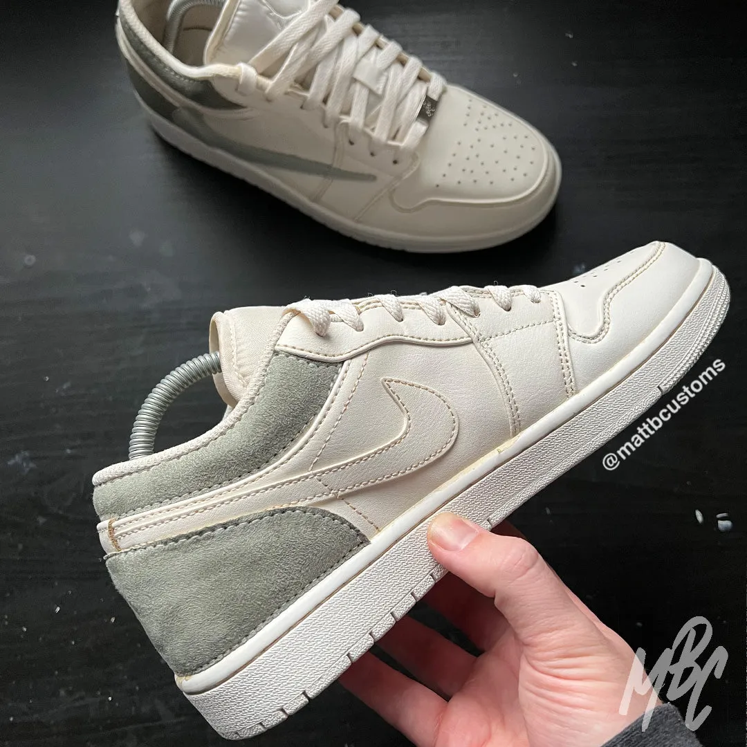 Gealterter Olive Reverse Swoosh - Jordan 1 Low Custom