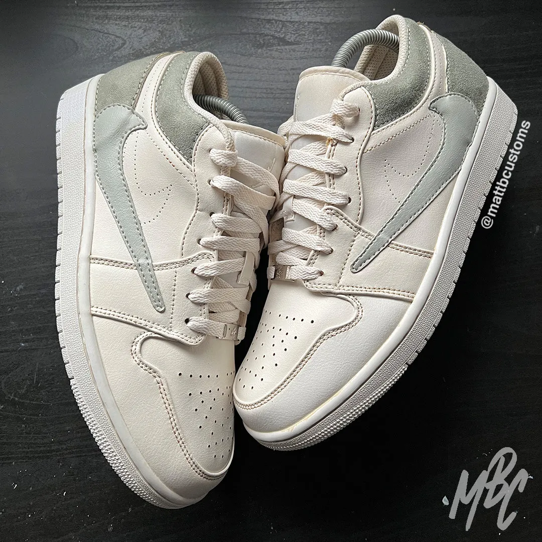 Gealterter Olive Reverse Swoosh - Jordan 1 Low Custom