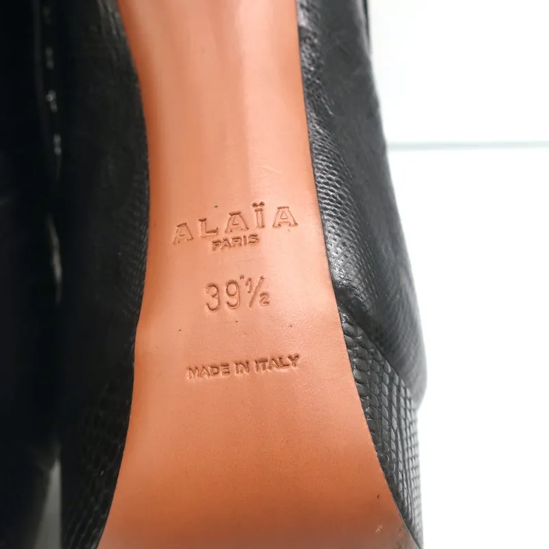 Alaia Stiefel mit Nieten und Plateauabsatz in Schwarz Wildleder & Echsenleder-Prägung Größe 39,5