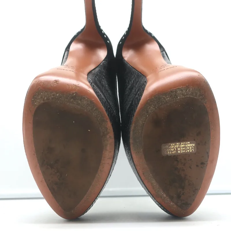 Alaia Stiefel mit Nieten und Plateauabsatz in Schwarz Wildleder & Echsenleder-Prägung Größe 39,5