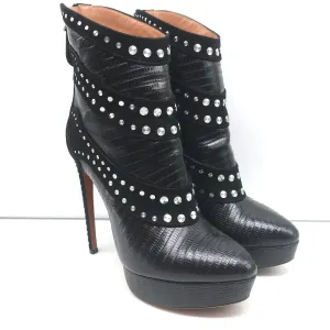 Alaia Stiefel mit Nieten und Plateauabsatz in Schwarz Wildleder & Echsenleder-Prägung Größe 39,5