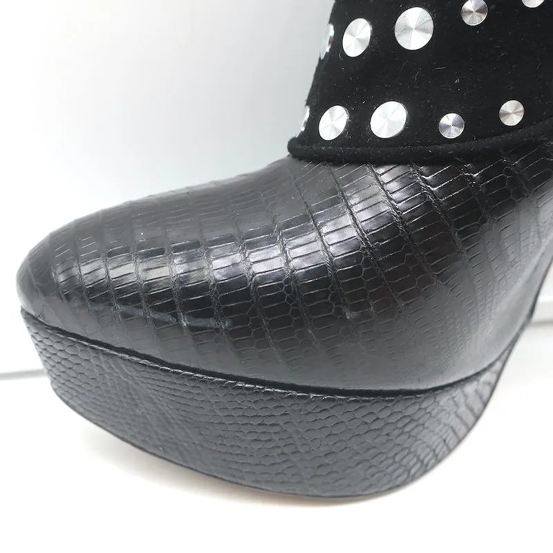 Alaia Stiefel mit Nieten und Plateauabsatz in Schwarz Wildleder & Echsenleder-Prägung Größe 39,5