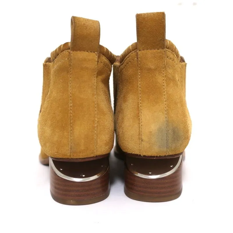 Alexander Wang Kori Stiefelette Ocker Wildleder Größe 38.5 Chelsea Bootie mit Ausschnitt an der Ferse