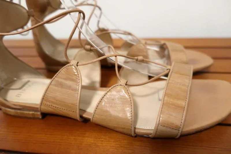 Alexandre Birman Gladiatoren-Sandalen Beige Aalhaut Größe 38,5 Schnürung Flach
