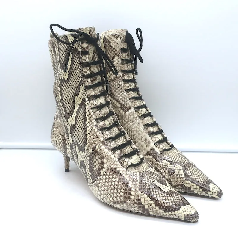 Alexandre Birman Millen Kitten Heel Stiefelette Elfenbein-Schlangenleder Größe 40.5