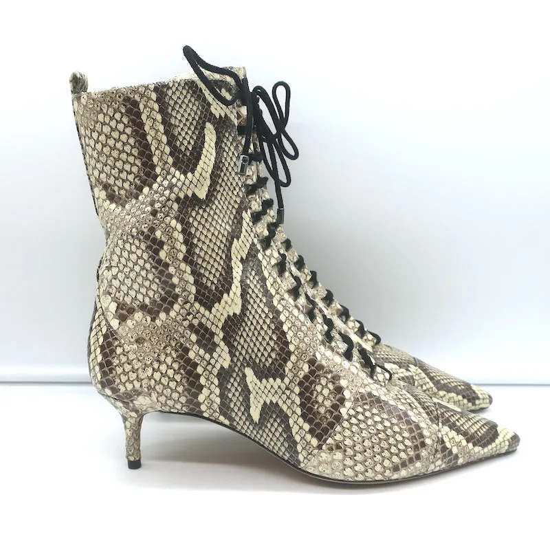 Alexandre Birman Millen Kitten Heel Stiefelette Elfenbein-Schlangenleder Größe 40.5