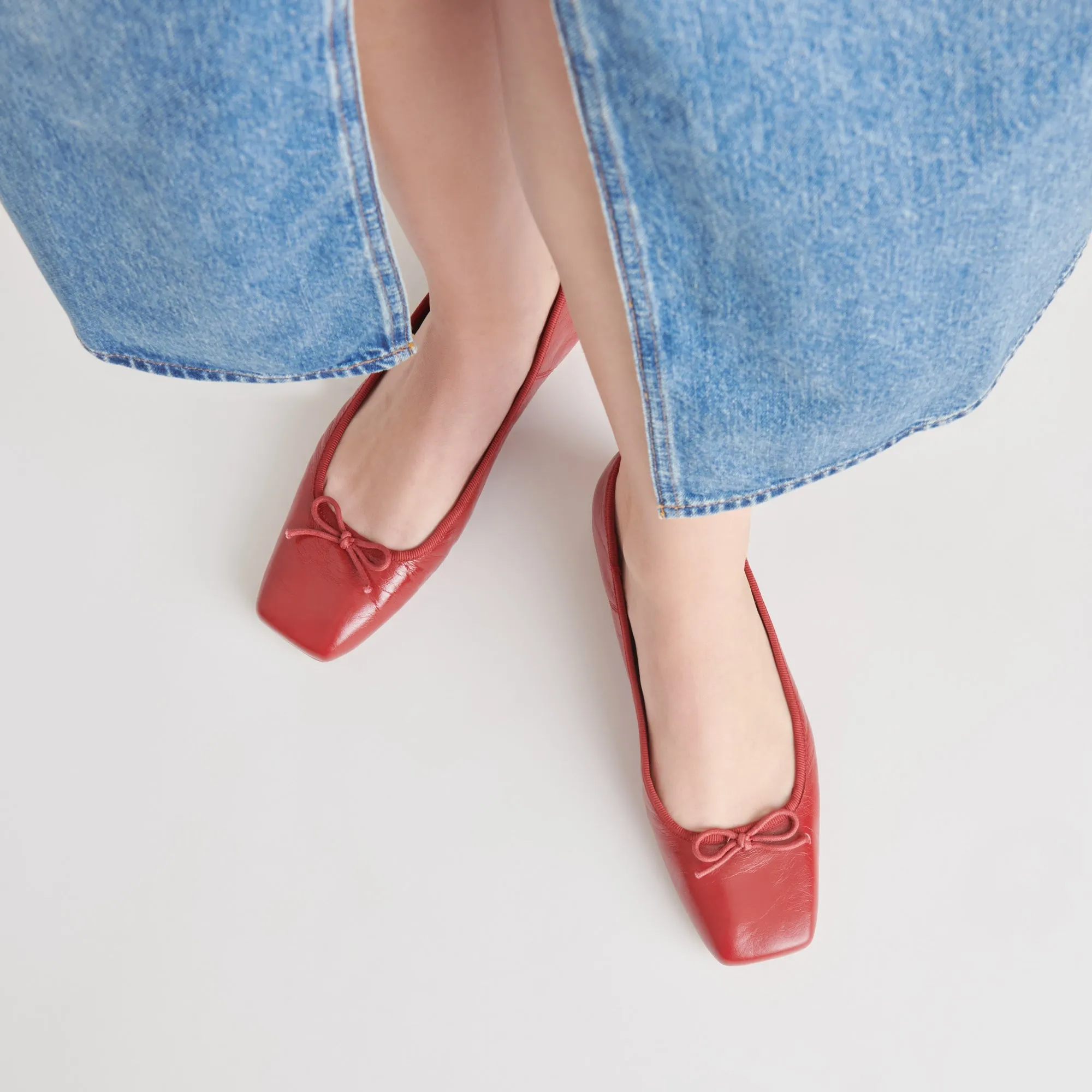 ANISA BALLETTFLATS ROT KREMPELNDES GLANZLEDER
