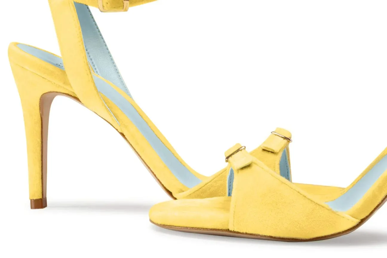 Anna Vegan Velvet Absatzsandalen | Gelb
