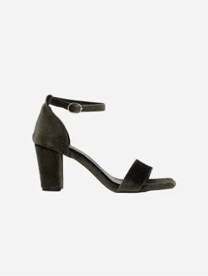 Ariadne Velvet Vegan Bandschuh-Sandalen mit Absatz | Olivgrün