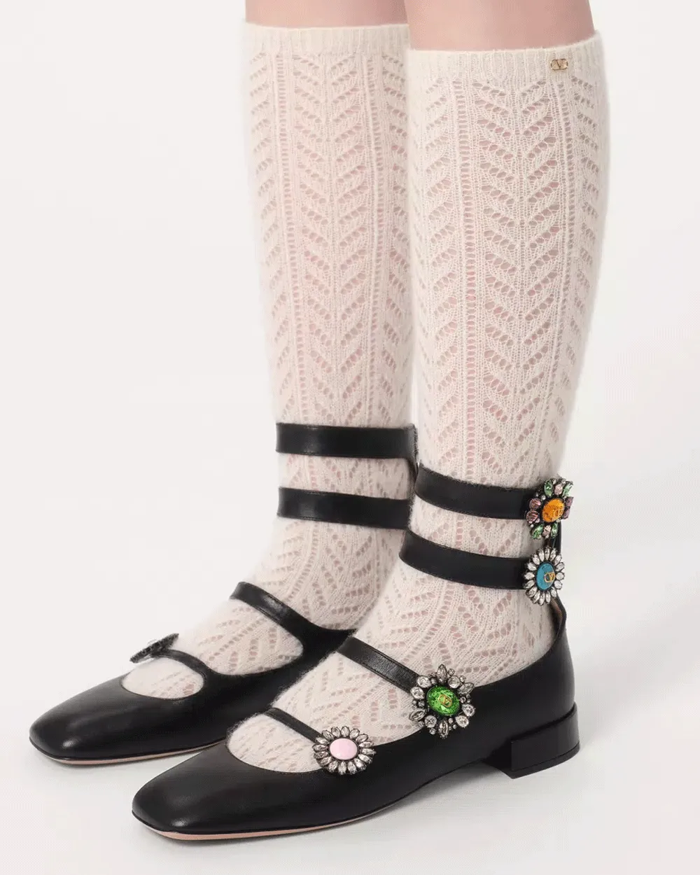 Ballerina Schmuck Riemchen Flachschuh in Schwarz und Platino