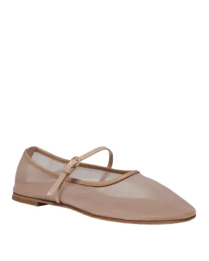 Ballett-Mesh-Flachschuh mit Riemchen in Nude