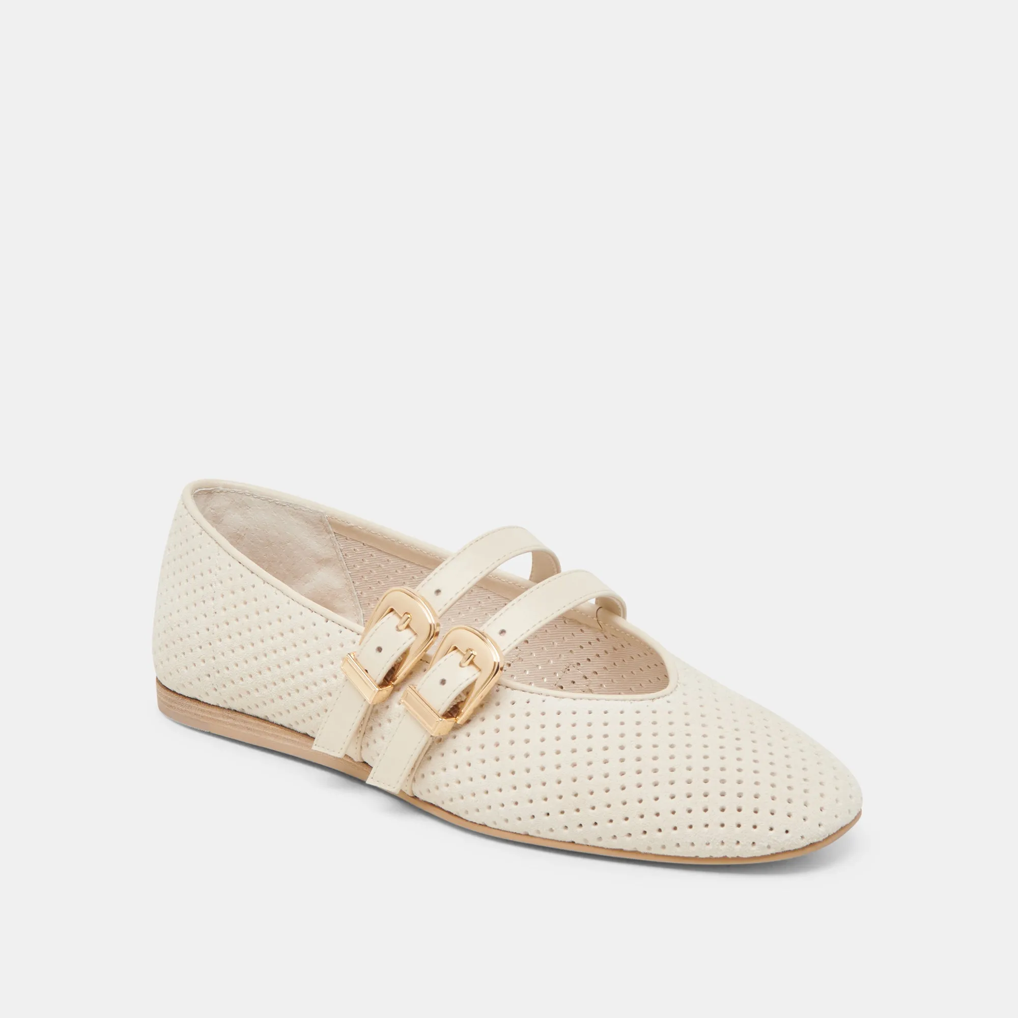 BAYLEE BALLETTFLATS KNOCHENFARBEN DURCHLÖCHERTES WILDLEDER