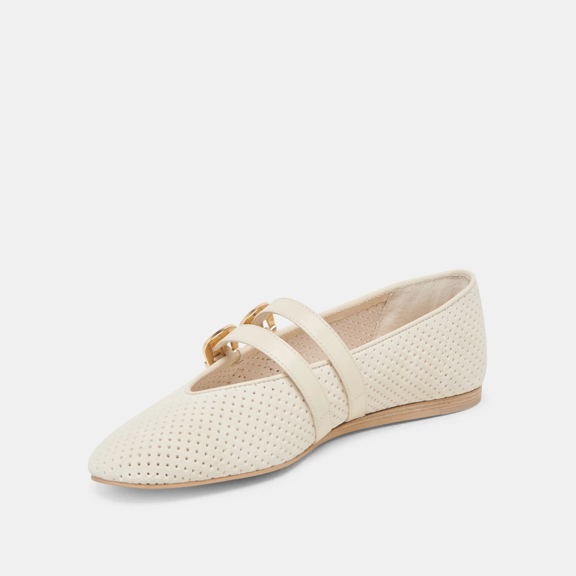 BAYLEE BALLETTFLATS KNOCHENFARBEN DURCHLÖCHERTES WILDLEDER