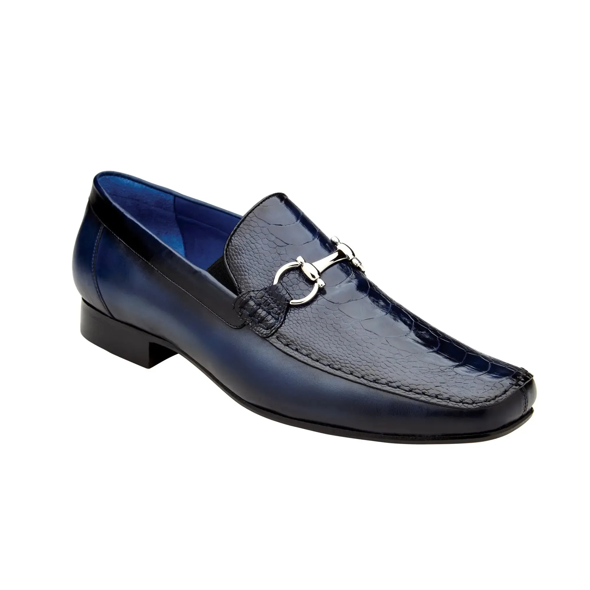 Belvedere Exotische Leder Schuhe Belvedere Bruno in Marineblau Echtem Straußenbein und Italienischem Kalbsleder Loafers