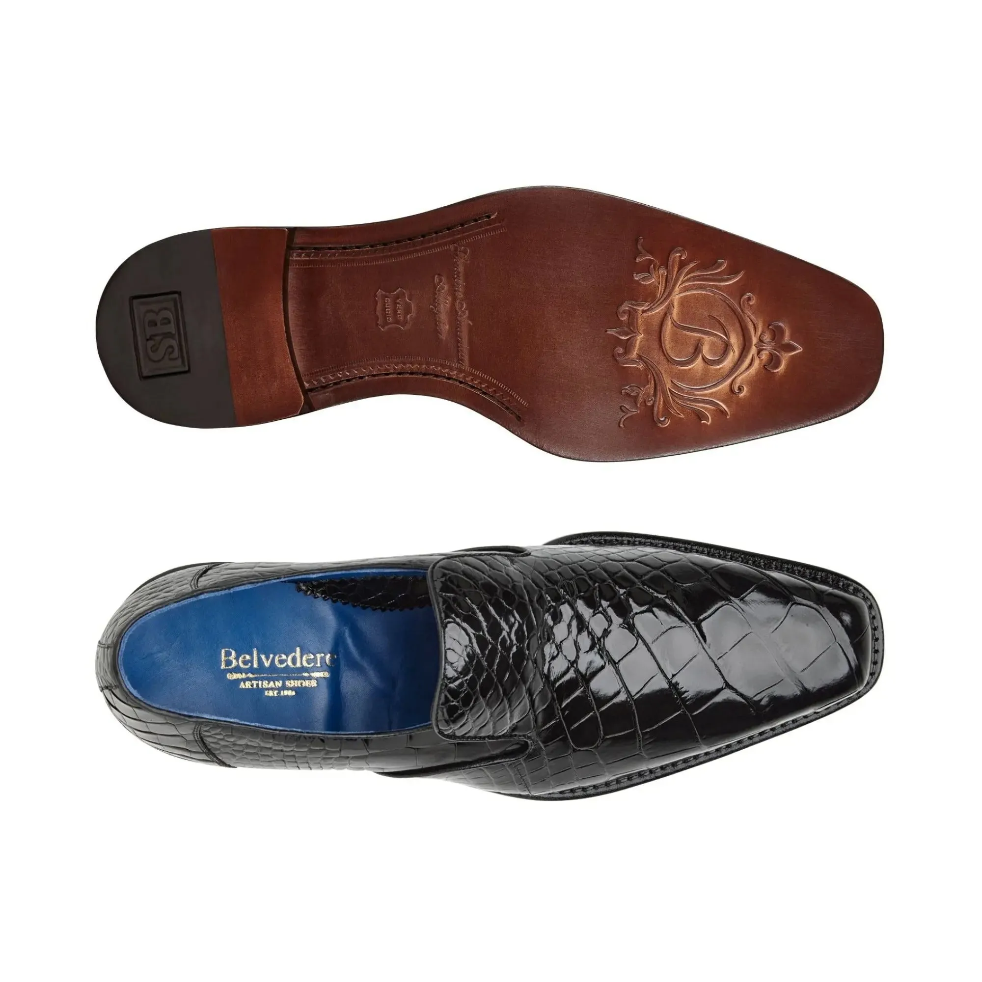 Belvedere Exotische Leder-Schuhe Belvedere Genova in Schwarz Echte Amerikanische Alligator-Loafer