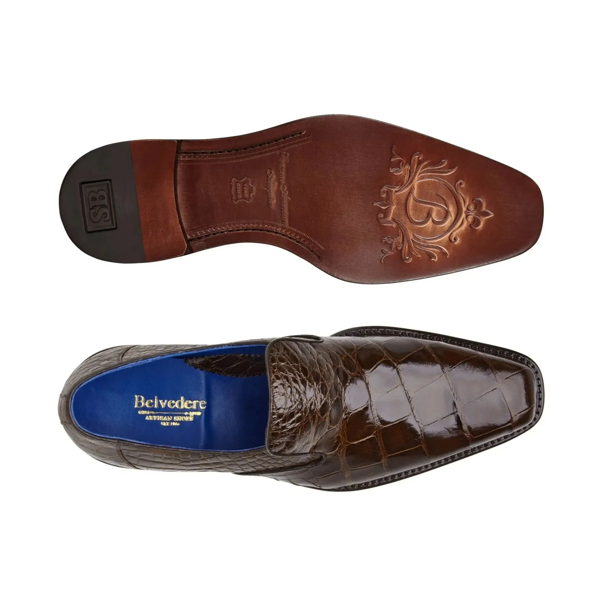 Belvedere Exotische Leder-Schuhe Belvedere Genova in Schokoladenbraun Echte Amerikanische Alligator-Loafers