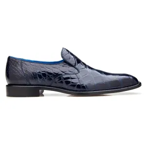 Belvedere Exotische Leder-Schuhe Belvedere Genova in Marine Echt Amerikanische Alligator-Loafer