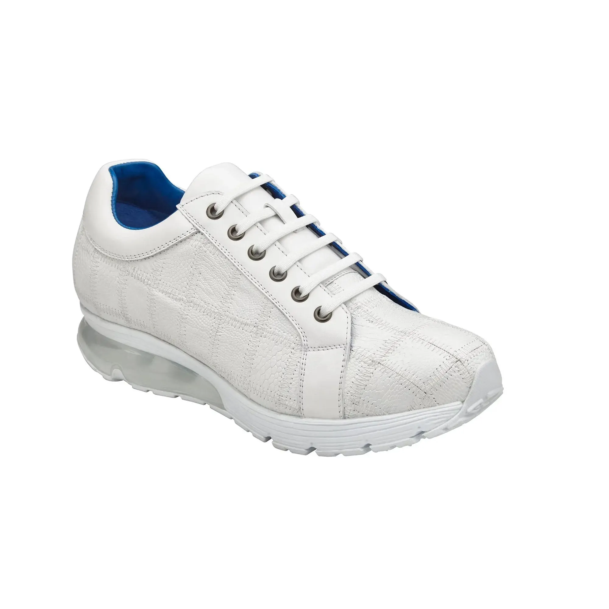 Belvedere Exotische Leder Schuhe Belvedere Magnus in Weißem Straußenleder Patchwork Sneakers