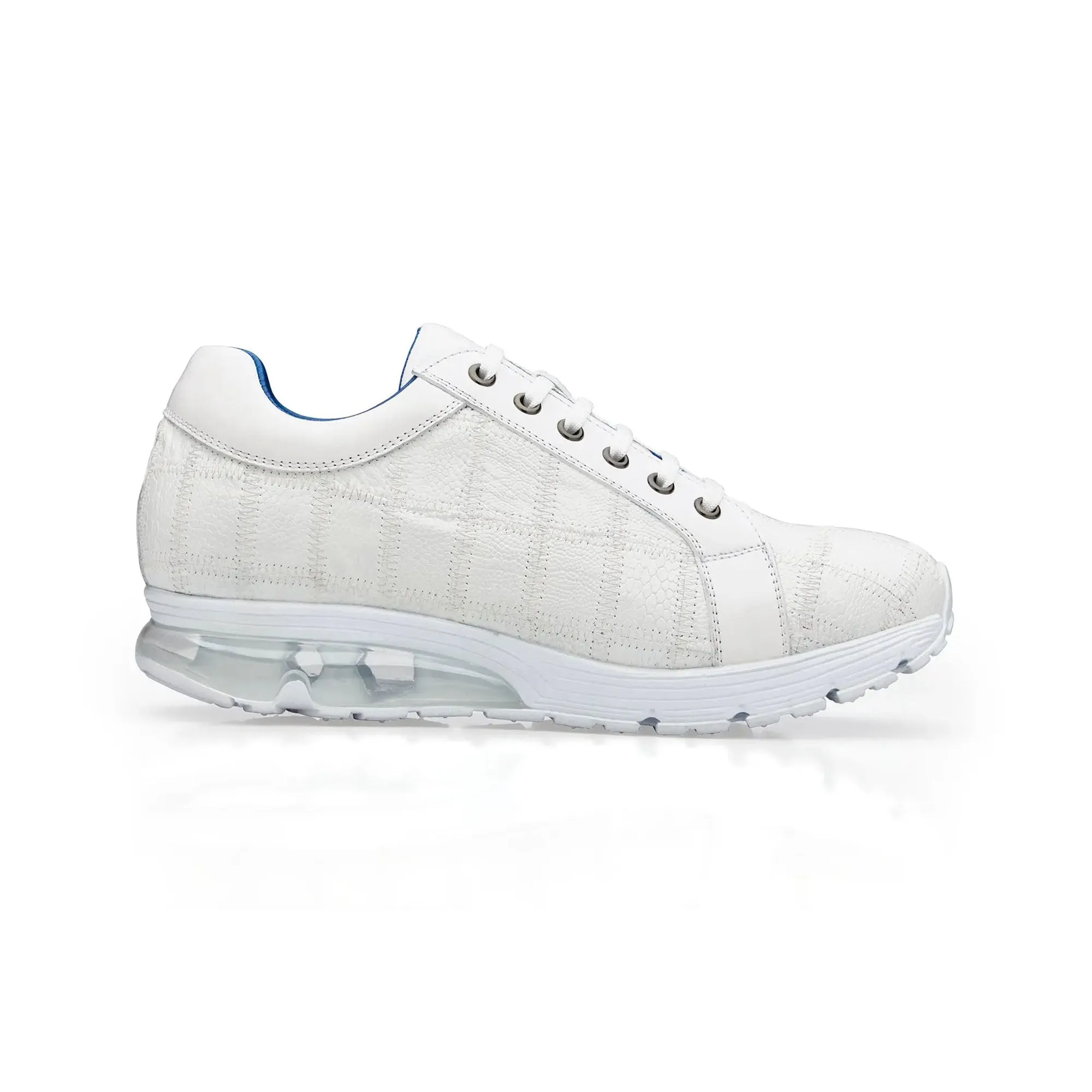 Belvedere Exotische Leder Schuhe Belvedere Magnus in Weißem Straußenleder Patchwork Sneakers