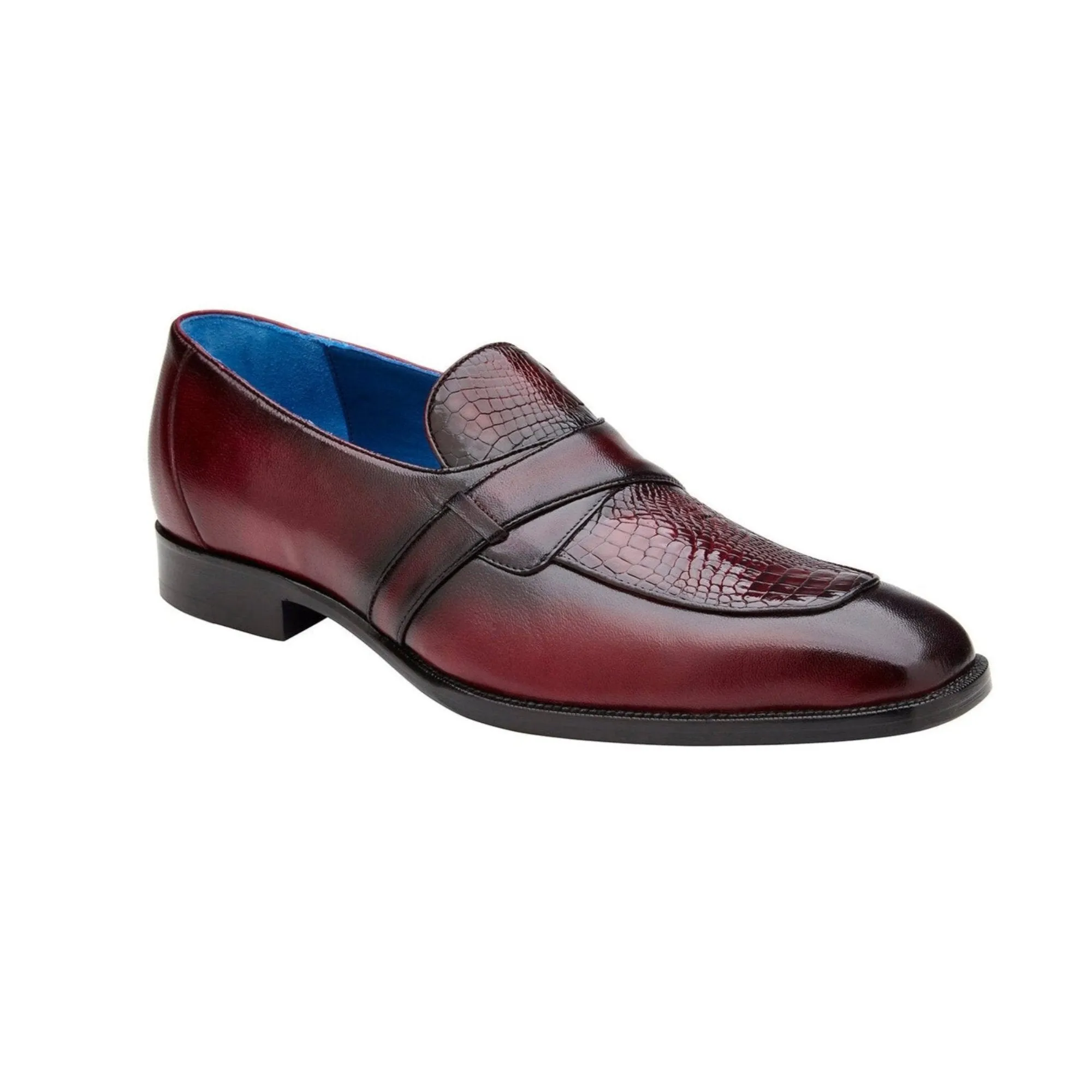 Belvedere Exotische Leder-Schuhe Belvedere Tornado in Antik-Burgunder Amerikanisches Alligatorleder und Italienisches Kalbsleder Loafers