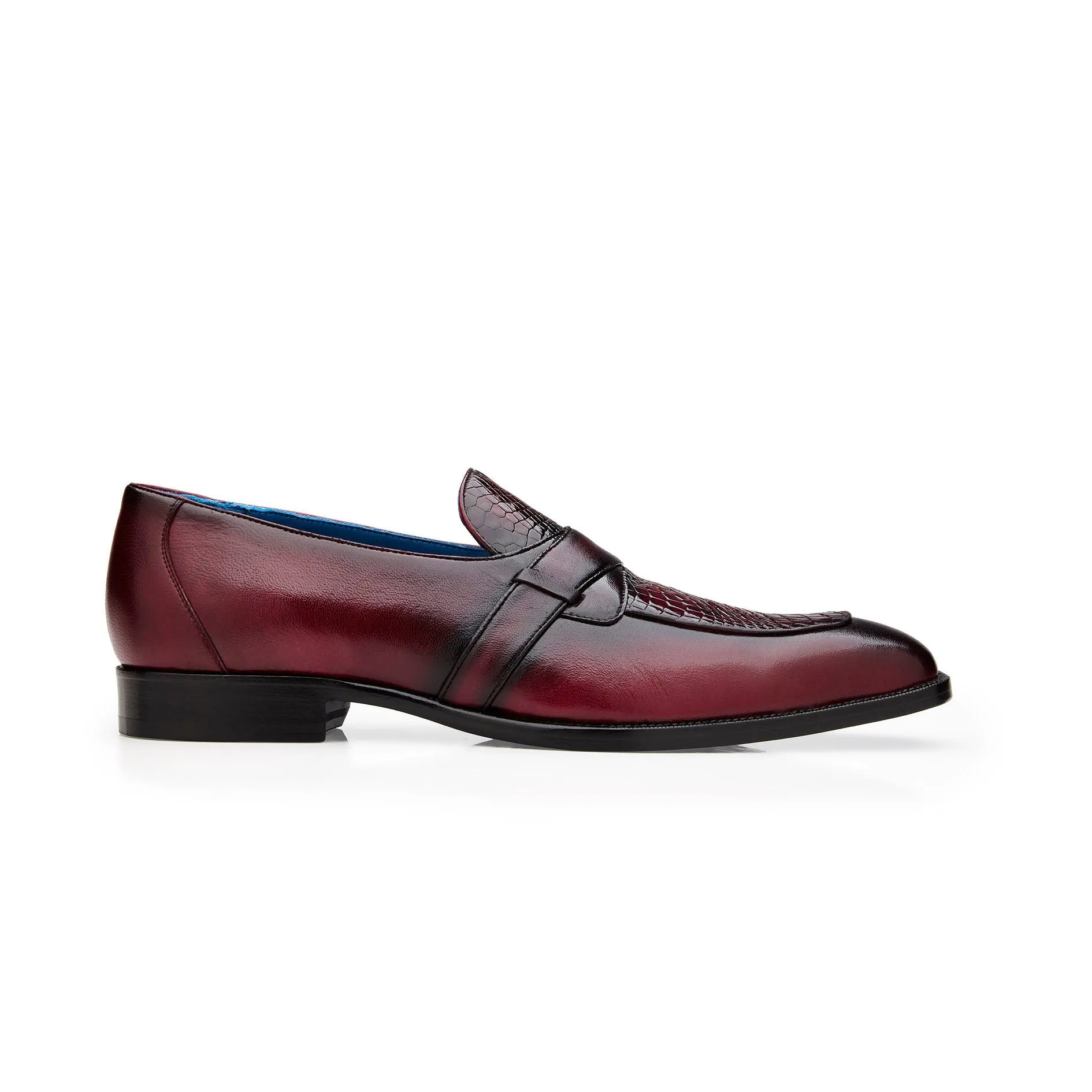 Belvedere Exotische Leder-Schuhe Belvedere Tornado in Antik-Burgunder Amerikanisches Alligatorleder und Italienisches Kalbsleder Loafers