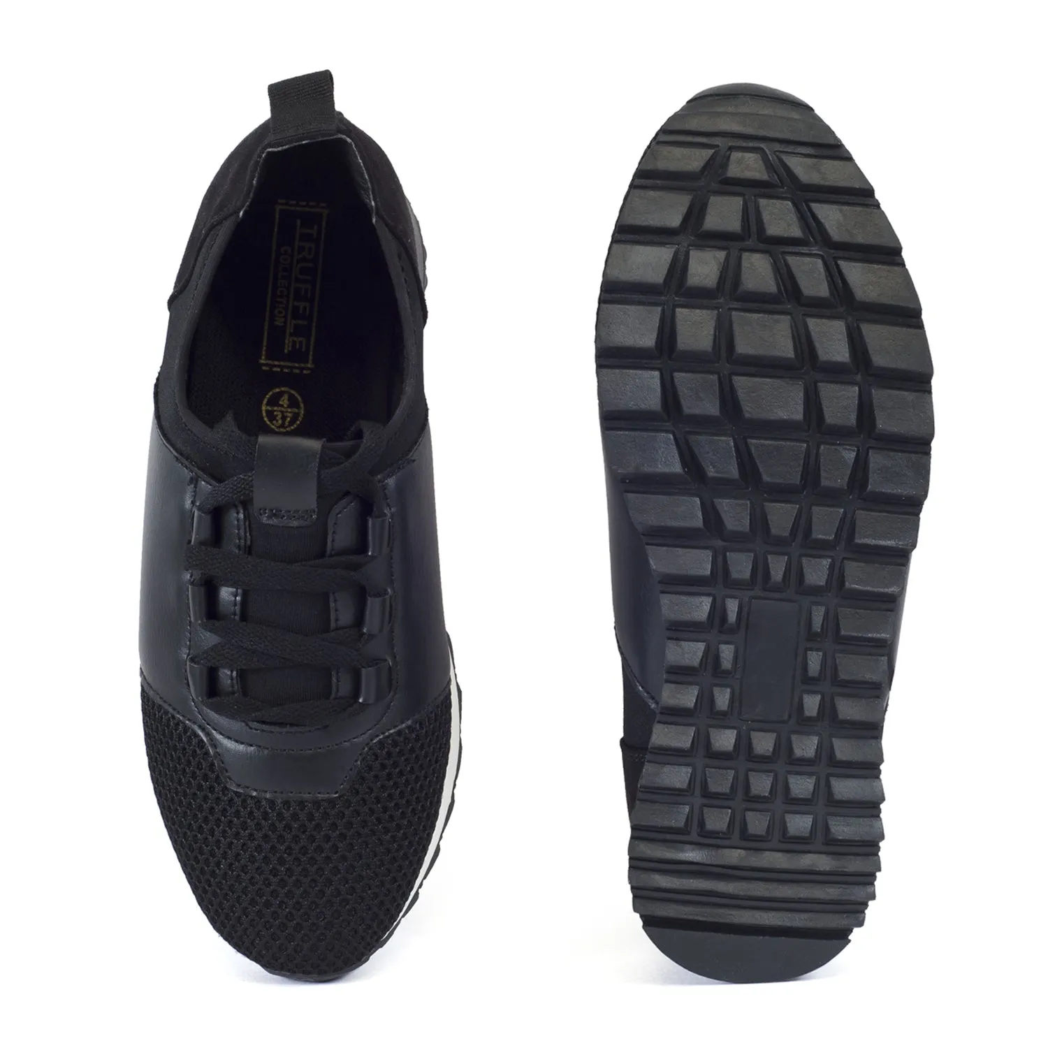 Schwarze Schnür-Mesh-Turnschuhe