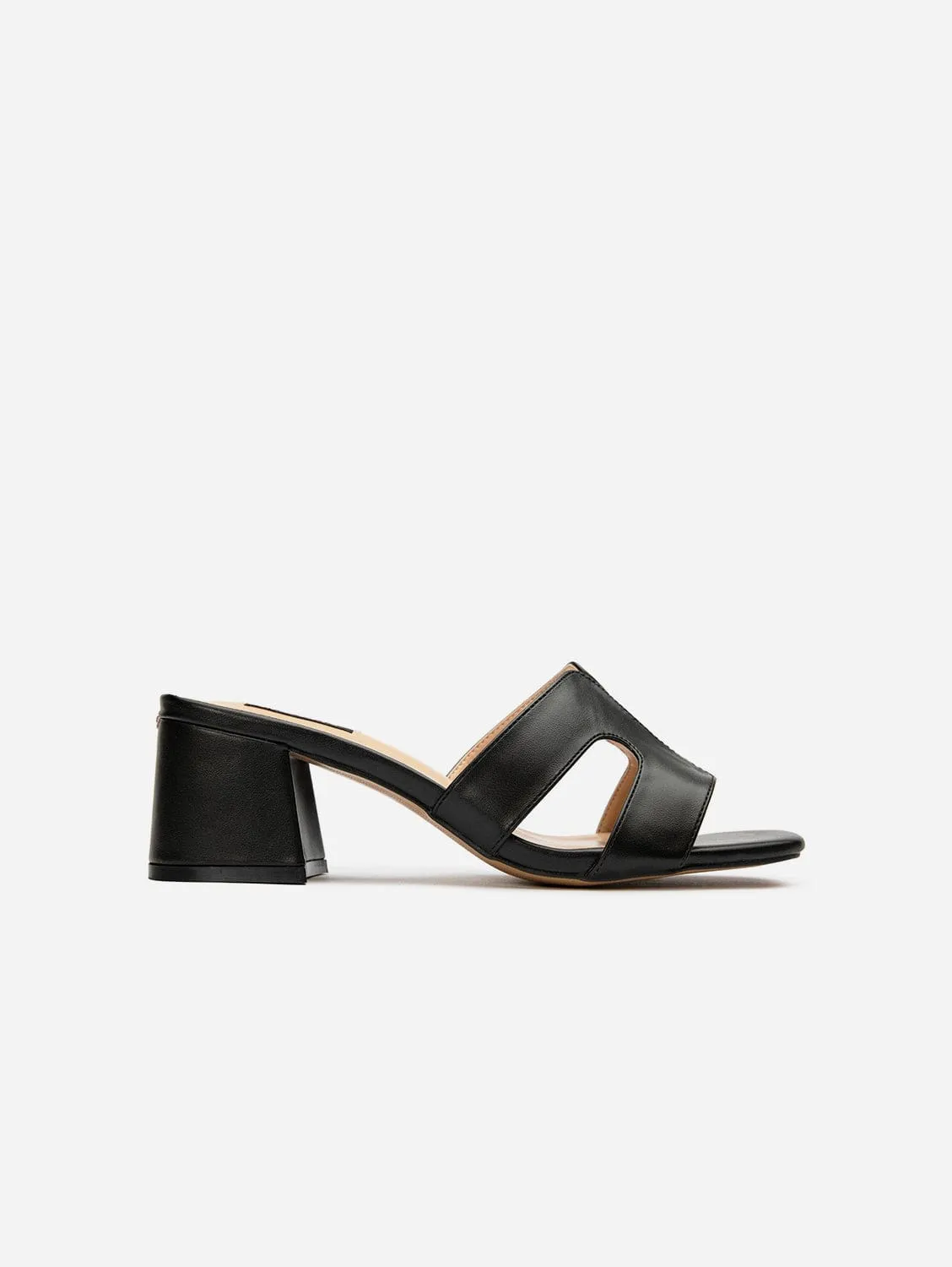 Bok Damen Vegan-Leder Mules mit Absatz | Schwarz
