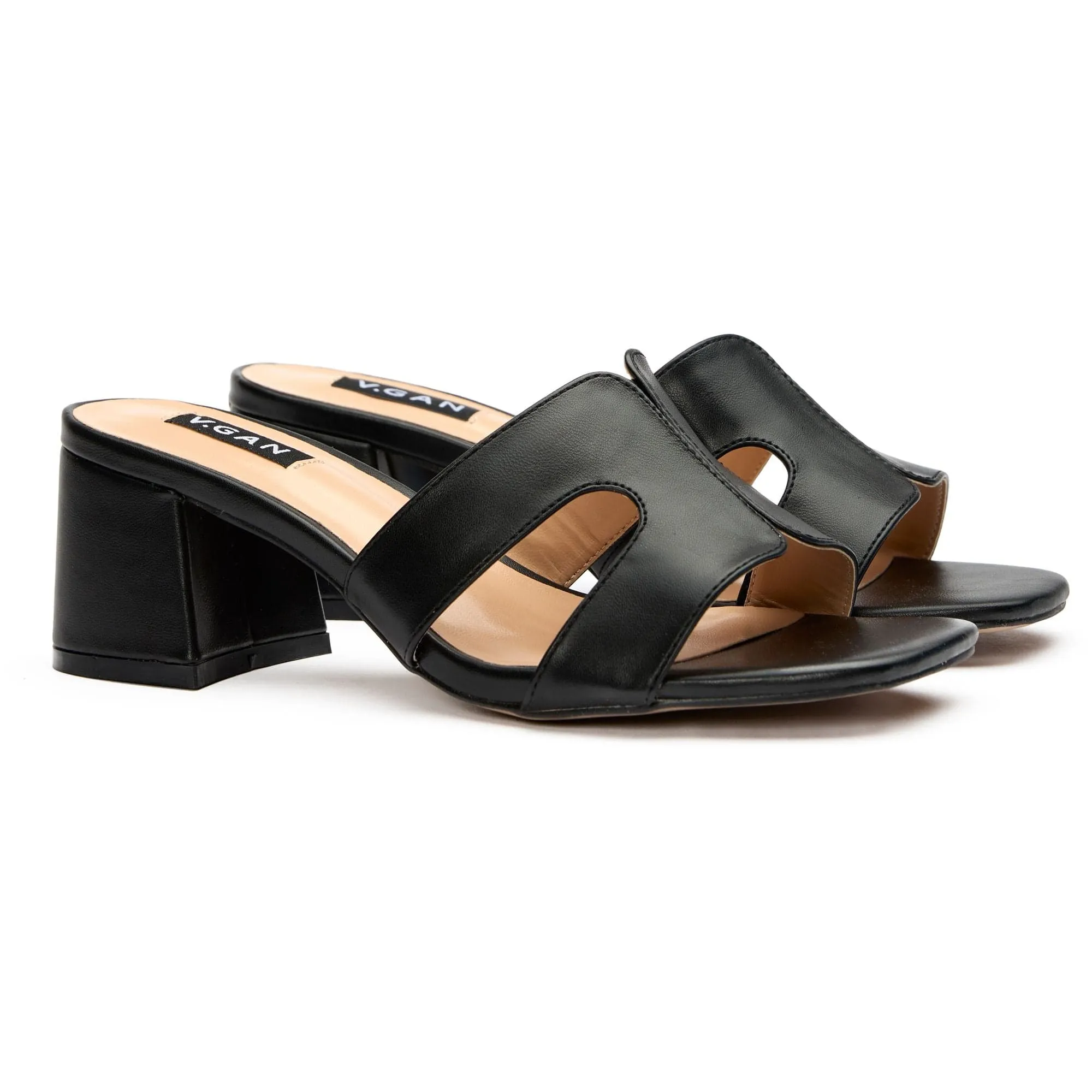 Bok Damen Vegan-Leder Mules mit Absatz | Schwarz
