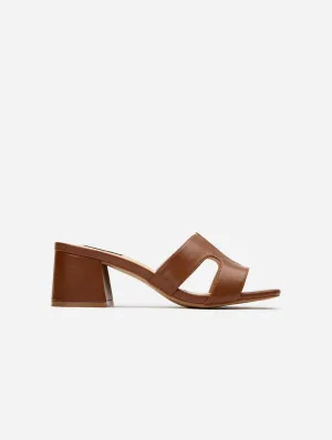 Bok Damen Vegan-Leder Mules mit Absatz | Hellbraun