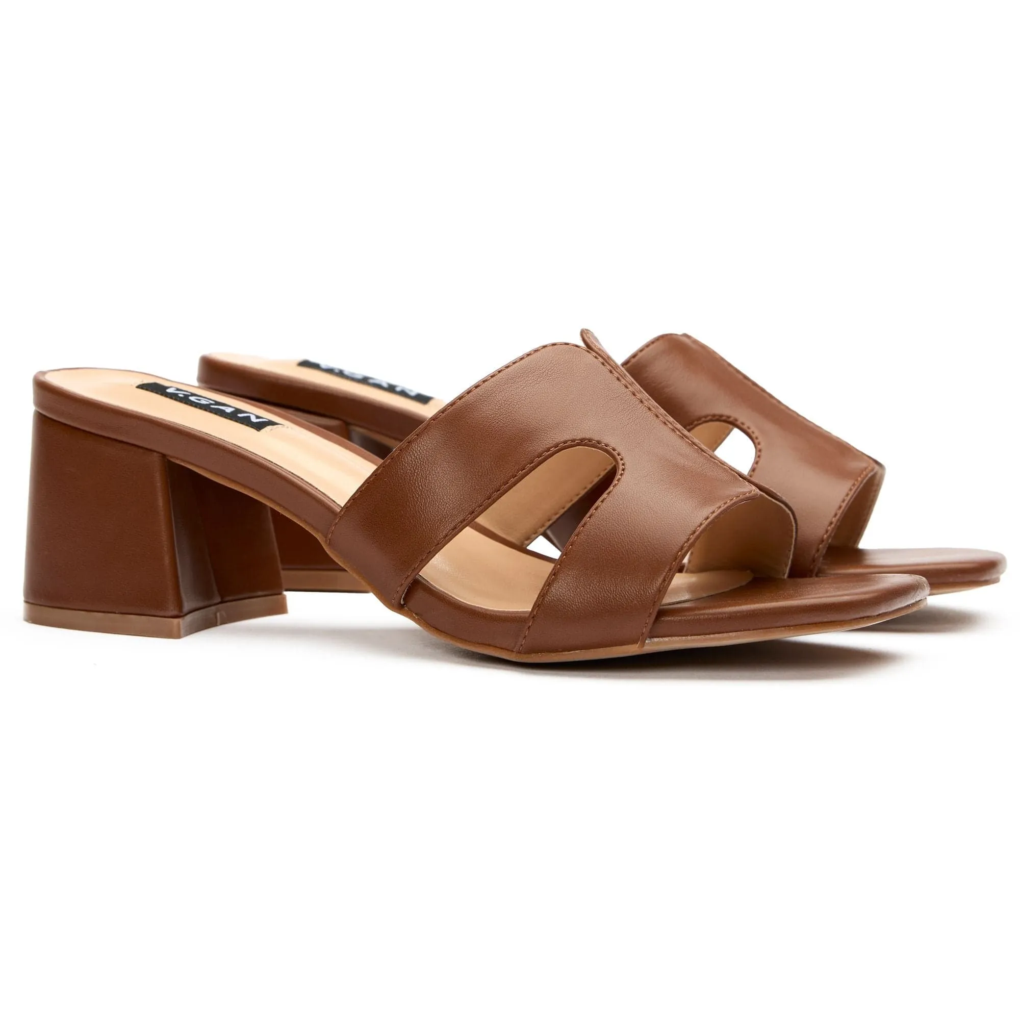 Bok Damen Vegan-Leder Mules mit Absatz | Hellbraun