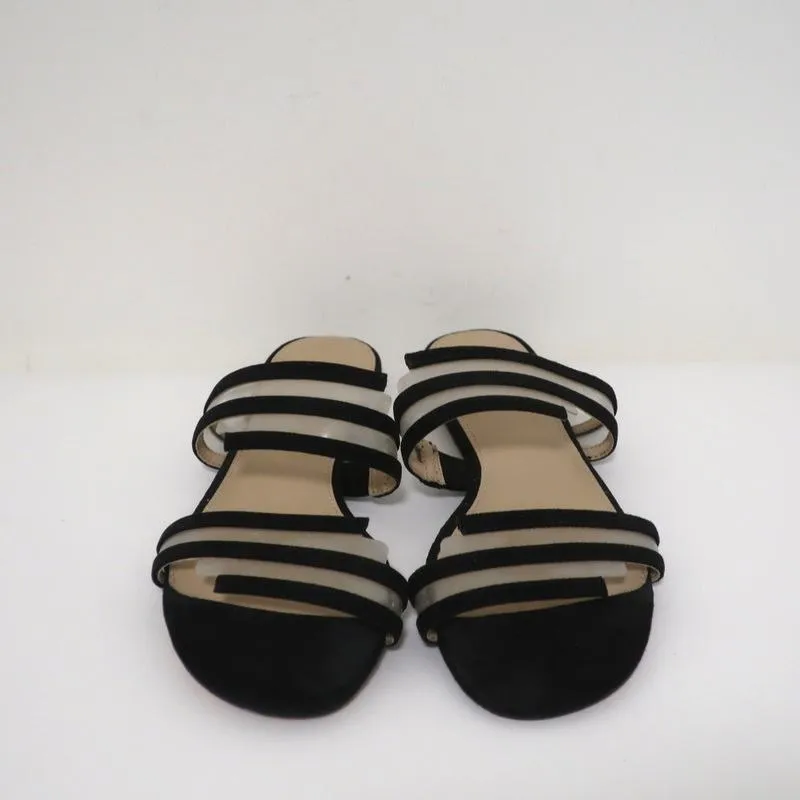 Botkier Maisie Flache Slides Sandalen Schwarz Wildleder & Klar PVC Größe 7