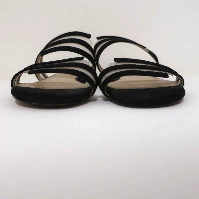 Botkier Maisie Flache Slides Sandalen Schwarz Wildleder & Klar PVC Größe 7