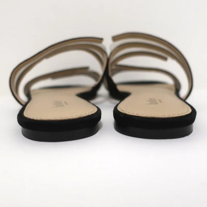 Botkier Maisie Flache Slides Sandalen Schwarz Wildleder & Klar PVC Größe 7