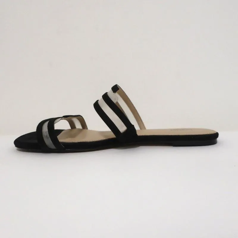 Botkier Maisie Flache Slides Sandalen Schwarz Wildleder & Klar PVC Größe 7