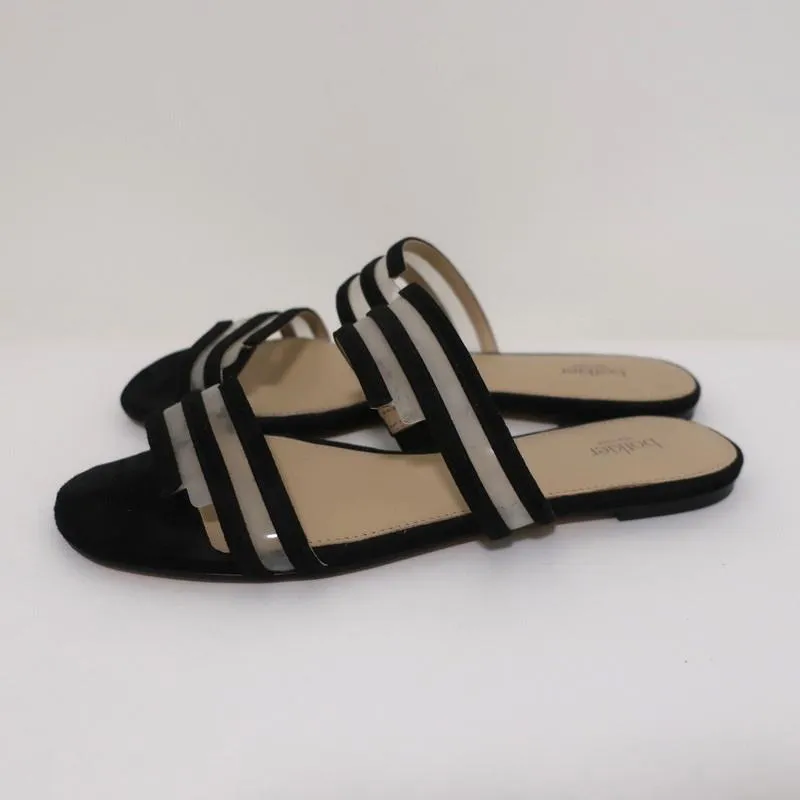 Botkier Maisie Flache Slides Sandalen Schwarz Wildleder & Klar PVC Größe 7