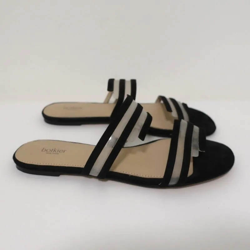 Botkier Maisie Flache Slides Sandalen Schwarz Wildleder & Klar PVC Größe 7