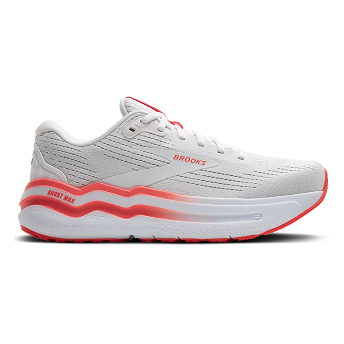 Brooks Ghost Max 2 - Weiß - Leuchtendes Korallenrot