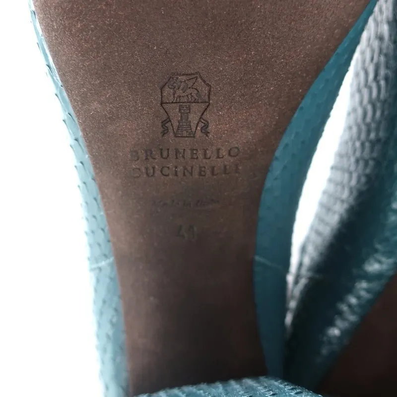 Brunello Cucinelli Sock-Gore Stiefeletten Türkis Schlangenleder Größe 41 Blockabsatz