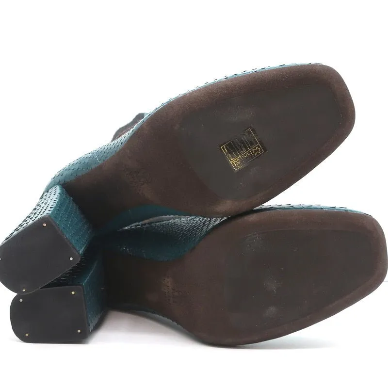 Brunello Cucinelli Sock-Gore Stiefeletten Türkis Schlangenleder Größe 41 Blockabsatz