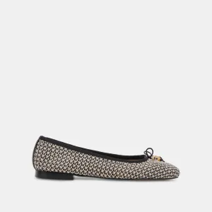 CACY BALLET FLATS WEIß SCHWARZ RAFFIA