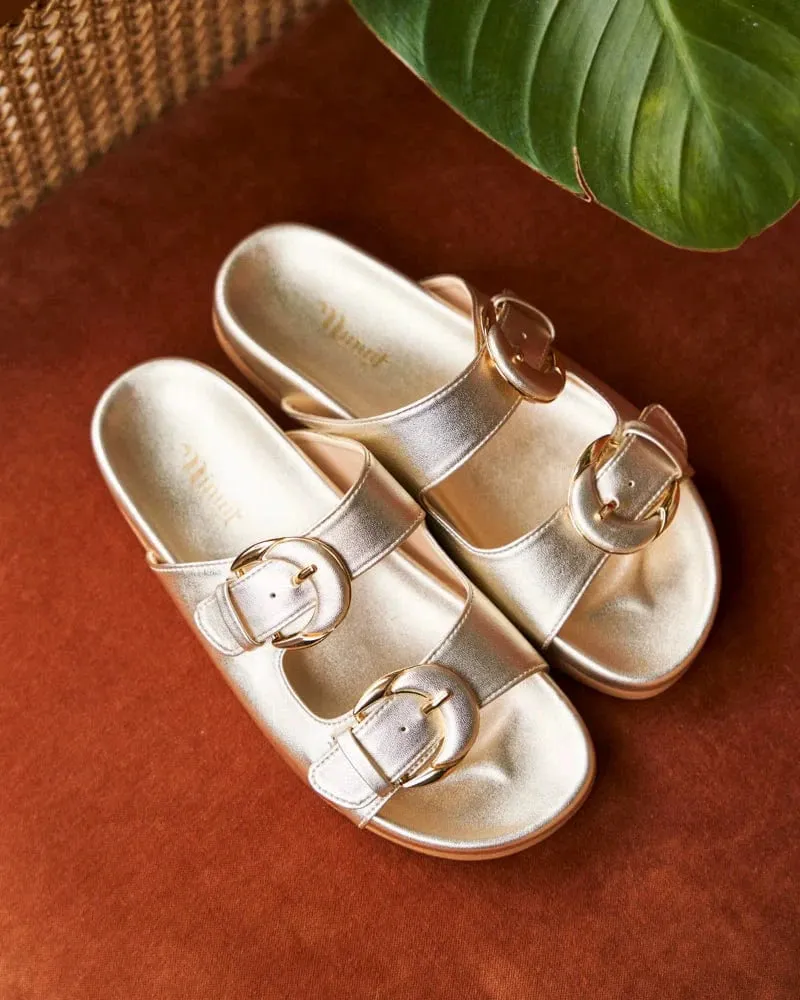 Camellia Vegane Leder Sandalen | Gold