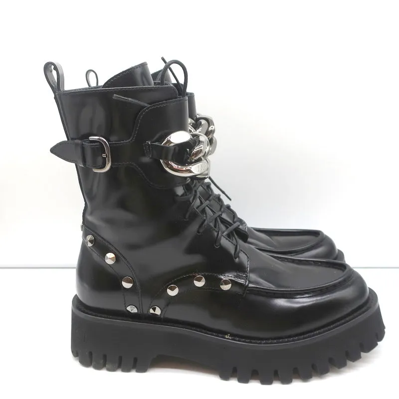 Casadei Chain Link Kampfstiefel Schwarz Mit Nieten Besetztes Leder Größe 36.5