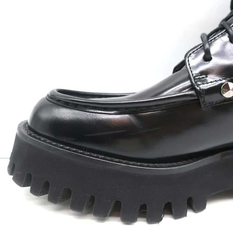 Casadei Chain Link Kampfstiefel Schwarz Mit Nieten Besetztes Leder Größe 36.5