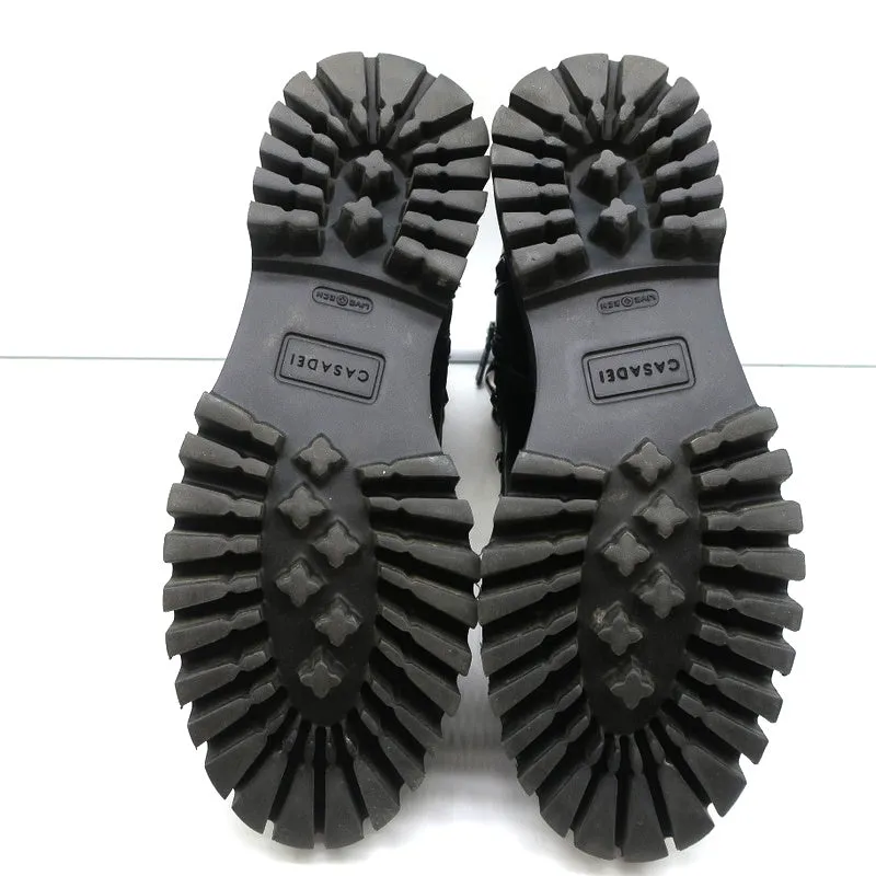 Casadei Chain Link Kampfstiefel Schwarz Mit Nieten Besetztes Leder Größe 36.5