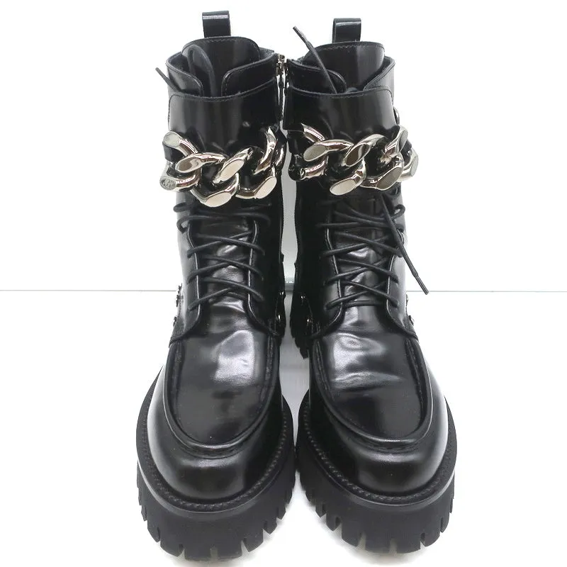 Casadei Chain Link Kampfstiefel Schwarz Mit Nieten Besetztes Leder Größe 36.5