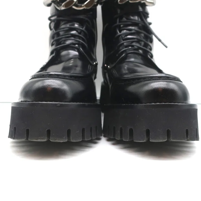 Casadei Chain Link Kampfstiefel Schwarz Mit Nieten Besetztes Leder Größe 36.5