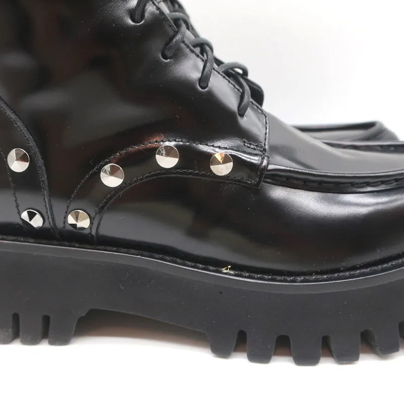 Casadei Chain Link Kampfstiefel Schwarz Mit Nieten Besetztes Leder Größe 36.5