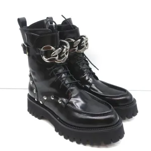 Casadei Chain Link Kampfstiefel Schwarz Mit Nieten Besetztes Leder Größe 36.5
